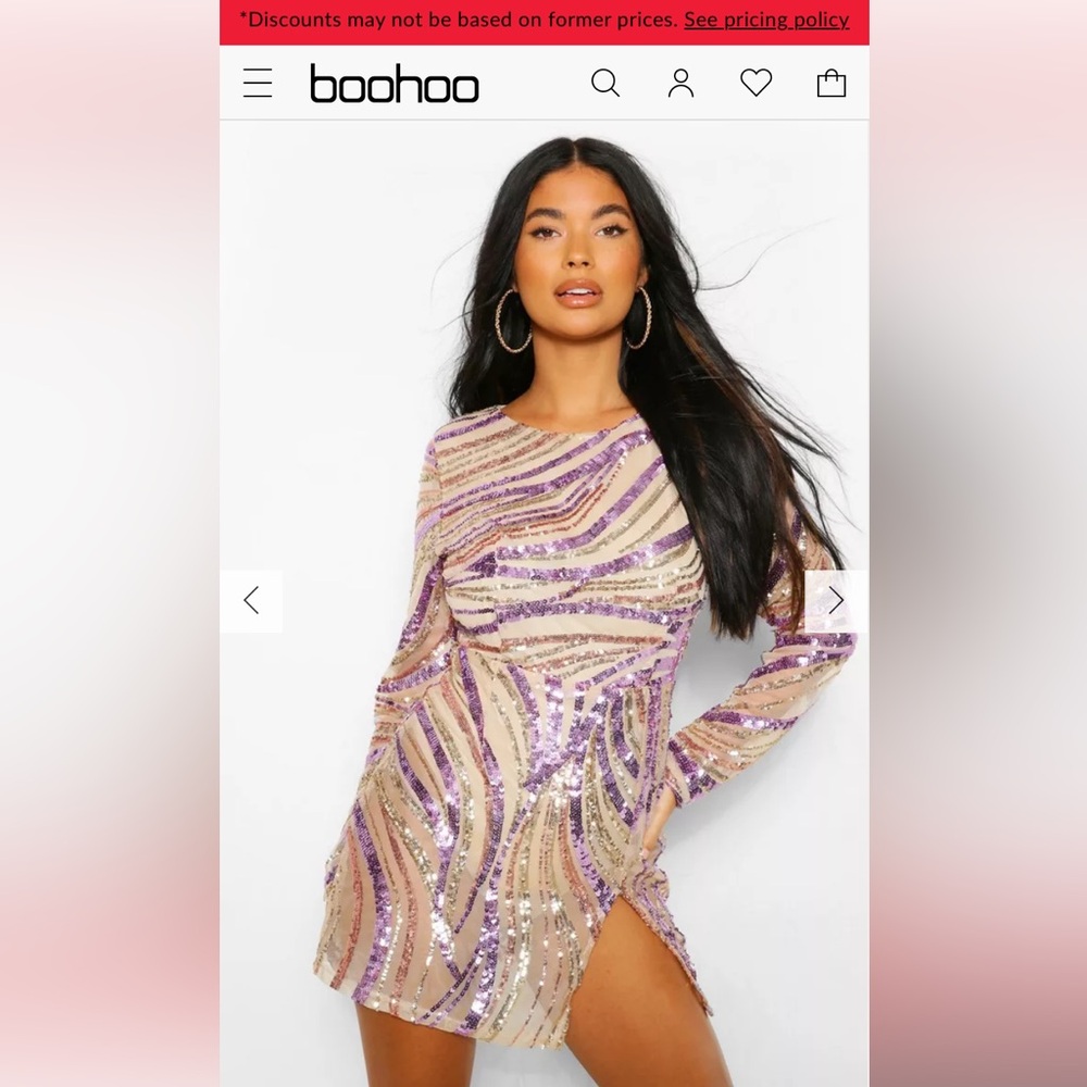 Boohoo petite sequin front split mini dress. Worn 1-2x